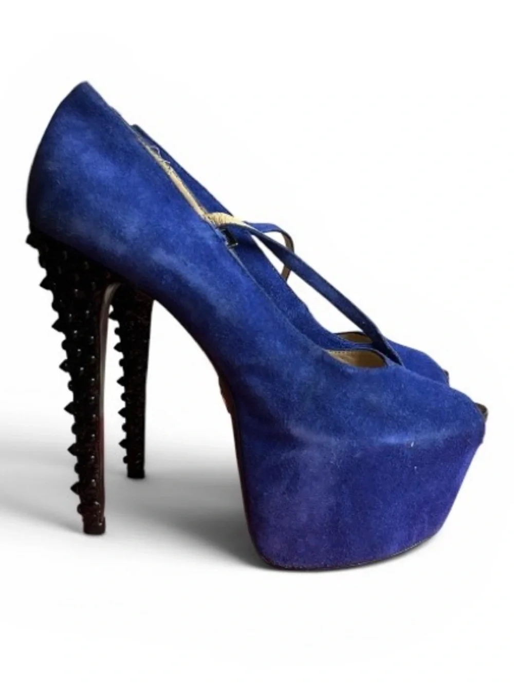 Betsey Johnson Royal Blue Suede Platform Mary Jane Heels black stud goth punk 9